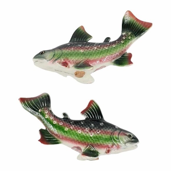 Vintage Dolly Varden Rainbow Trout Fish Salt And Pepper Shaker Set RARE - Picture 8 of 11